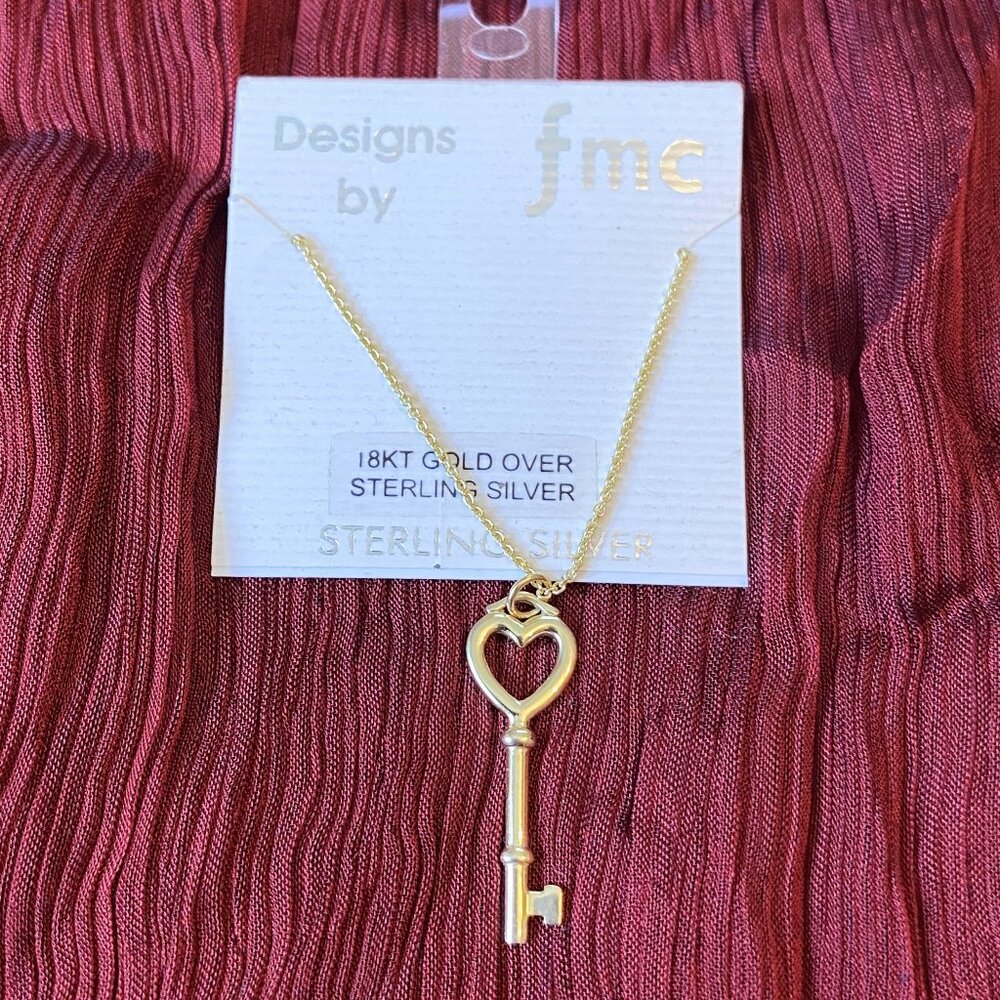 FMC Gold-Colored Key Pendant on Gold-Colored Chain Necklace